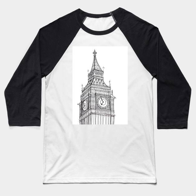 Big Ben Clock Tower Drawing Baseball T-Shirt by AdamRegester